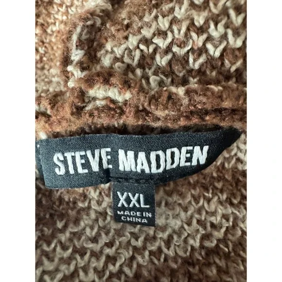 STEVE MADDEN Geometric Print Hooded Cardigan Sweater XXL Brown Cream - Picture 2 of 15